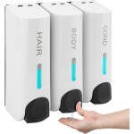 Distributeur de savon mural, distributeur gel douche, distributeur triple de et apr�s - shampoing abs ...