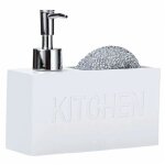 Distributeur de savon avec porte - �ponge, motif marbre blanc, adapt� aux �tag�res de cuisine, �viers, ...