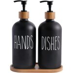 Distributeur de savon en verre - 475 ml - noir mat - avec plateau, shampoing, lotion - distributeur de ...
