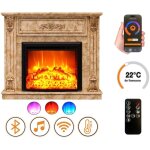 Dlc home chemin�e �lectrique - rosmarin - 1800 w avec effet flamme r�aliste, chauffage 17 � 27 �c - bluetooth ...