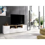 Dmora - meuble tv dcotal, buffet bas pour le salon, buffet tv pour le salon, 142x35h44 cm, blanc et chne ...