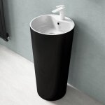 Doporro lavabo colonne sur pied rond noir + blanc vasque fonte min�rale solid surface lave mains pour ...
