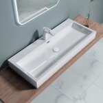 Doporro - vasque � poser 120cm lavabo suspendu blanc colossum06 fonte min�rale solid surface 120x42x10cm ...