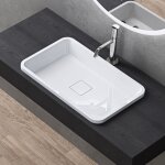 Doporro - vasque  encastrer lavabo blanc 53cm lave mains rectangulaire avec cache bonde et bonde 53x33x10, ...