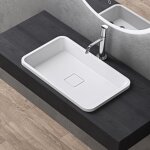 Doporro - vasque  encastrer lavabo blanc mat 53cm lave mains rectangulaire avec cache bonde et bonde ...