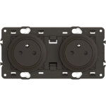 Double prise 2p + t surface c�liane pr�c�bl�e enjoliveurs noir et support legrand cz0112