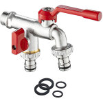 Double robinet de jardin - 3 / 4'' pouce robinet d'eau en laiton robinet exterieur mural avec 2x 3 / ...