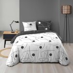Douceur d'intrieur - housse de couette 220x240 cm + taies - imprim graphique noir et blanc - blanc