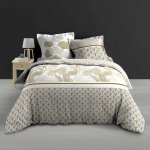 Douceur d'intrieur - housse de couette 220x240 cm + taies - percale - feuillage blanc, bronze et gris ...