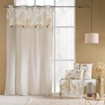 Douceur d'int�rieur - rideau a oeillets polycoton uni + haut m�tallis� pompons melissa 140 x 240 cm