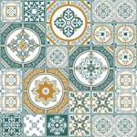 Douceur d'intrieur - toile cire au mtre - largeur 140 cm - carreaux de ciment - emeraude - vert