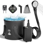 Douche de camping portable de 6 000 mah, pompe de douche �lectrique rechargeable avec seau pliable de ...