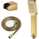 Douchette � main dor�e, pommeau de douche en abs, avec flexible de 150 cm et support, ensemble de douchette ...