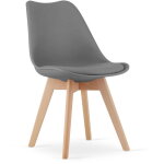 Dozza chaise rembourr�e grise avec coussin en cuir �cologique, pieds en bois, dimensions 49x82x43 cm, ...