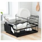 Dpzo - egouttoir vaisselle double niveau couverts cuisine rangement métal chromé - noir Dpzo - egouttoir vaisselle double niveau couverts cuisine rangement métal chromé - noir
