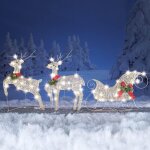 Dpzo - jamais utilis] set of 3 outdoor deer argent christmas decorations light up, pre - lit 60 lights ...