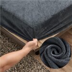 Drap - housse en velours microfibre polaire, �ponge, gris fonc�, 90 x 200 cm, chauffant pour l'hiver, ...