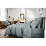 Drap plat 240 x 300 cm ? lin lav� fran�ais - soline azur