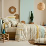 Drap plat coton rayures bayadre ecru 240x310 cm