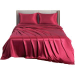 Drap satin queen bourgogne - drap de lit luxueux et soyeux - ensemble de draps en microfibre 1800 - 4 ...