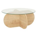 Drawer - table basse ronde en verre tremp et bois 75cm - bois clair - bully