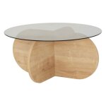 Drawer - table basse ronde en verre tremp et bois 75cm - bois clair - bully