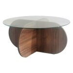 Drawer - table basse ronde en verre tremp et bois 75cm - bois fonc - bully