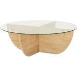 Drawer - table basse ronde en verre tremp et bois 90cm - bois clair - lila