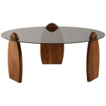 Drawer - table basse ronde en verre trempé et bois ø90cm - verre fumé - wo Drawer - table basse ronde en verre trempé et bois ø90cm - verre fumé - wo