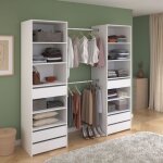 Dressing - aneto - blanc - double colonne - 6 tiroirs - 2 barres de penderie - l199, 9 x h200 x p49, ...
