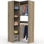 Dressing d'angle modulable l. 90 / 127 cm melman double penderie + tagres bois et noir
