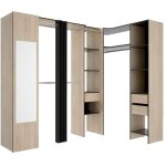 Dressing d'angle avec rideau et 1 porte - avec miroir - l231 cm - coloris : naturel et anthracite - bertrand ... Dressing d'angle avec rideau et 1 porte - avec miroir - l231 cm - coloris : naturel et anthracite - bertrand ...
