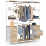 Dressing double penderie + double colonne l. 140 cm utah avec 6 étagères et 6 bacs en tissu bois et blanc ... Dressing double penderie + double colonne l. 140 cm utah avec 6 étagères et 6 bacs en tissu bois et blanc ...