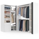 Dressing extensible d'angle marlon 200 x 150 x 180 cm blanc avec penderies + tiroirs + tagres + rideaux ...
