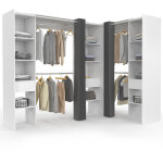 Dressing extensible d'angle marlon 230 x 140 x 180 cm blanc avec penderies + �tag�res + rideaux gris