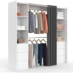 Dressing extensible double meryl 120 / 180 cm blanc avec 6 tiroirs + �tag�res + double penderie + rideau ...