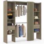 Dressing extensible double meryl 120 / 180 x 50 x 180 cm hêtre avec étagères + double penderie + rideau ... Dressing extensible double meryl 120 / 180 x 50 x 180 cm hêtre avec étagères + double penderie + rideau ...