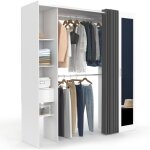 Dressing extensible meryl 145 / 170 x 50 x 180 cm blanc avec tagres + double penderie + miroir + rideau ...