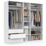 Dressing modulable taylor 200 x 55 x 200 cm 3 modules avec penderies + tagres + tiroirs blanc
