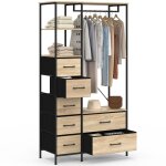 Dressing penderie + colonne l. 90 cm utah avec 1 étagère et 7 bacs en tissu bois et noir Dressing penderie + colonne l. 90 cm utah avec 1 étagère et 7 bacs en tissu bois et noir