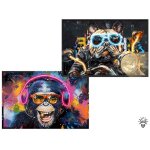 Drimmer - lot de deux tableaux pop'art singe / chien led toile noir 123x4x83cm