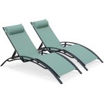 Duo de bains de soleil en aluminium et textil�ne louisa anthracite / vert de gris