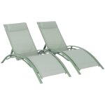 Duo de bains de soleil aluminium vert de gris - transats aluminium et textil�ne