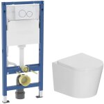 Duofix pack wc b�ti - support + wc suspendu sans bride ceramia avec abattant softclose + plaque (gebce14wt02 ...