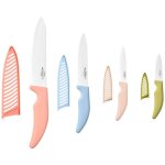 Couteaux de cuisine en cramique avec tui, 4 tailles de lames - dcoupe, pluche et tranche viandes, ...