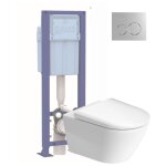 Pack wc suspendu sans bride duravit d - neo avec abattant frein de chute + bati support siamp + plaque ...