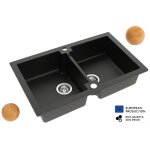 Grand double vier deuito noir en granit premium - 2 bacs sans gouttoir et vidage inclus