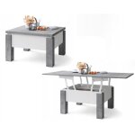 Dusine - table basse goose relevable et extensible de 80 cm  160 cm en beton et blanc