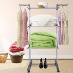 Dyhf - sechoir  linge pliable avec roulettes 3 niveaux sechoir  linge sur pied acier inoxydable seche ...
