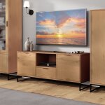 Ebuy24 - meuble tv 2 portes 1 tiroir 150x45x50 cm en pin naturel - vyrno